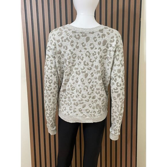 Rails Marlo Women's M Gray Sweatshirt Cotton Leopard Print Side Zip Minimalist - Picture 2 of 10